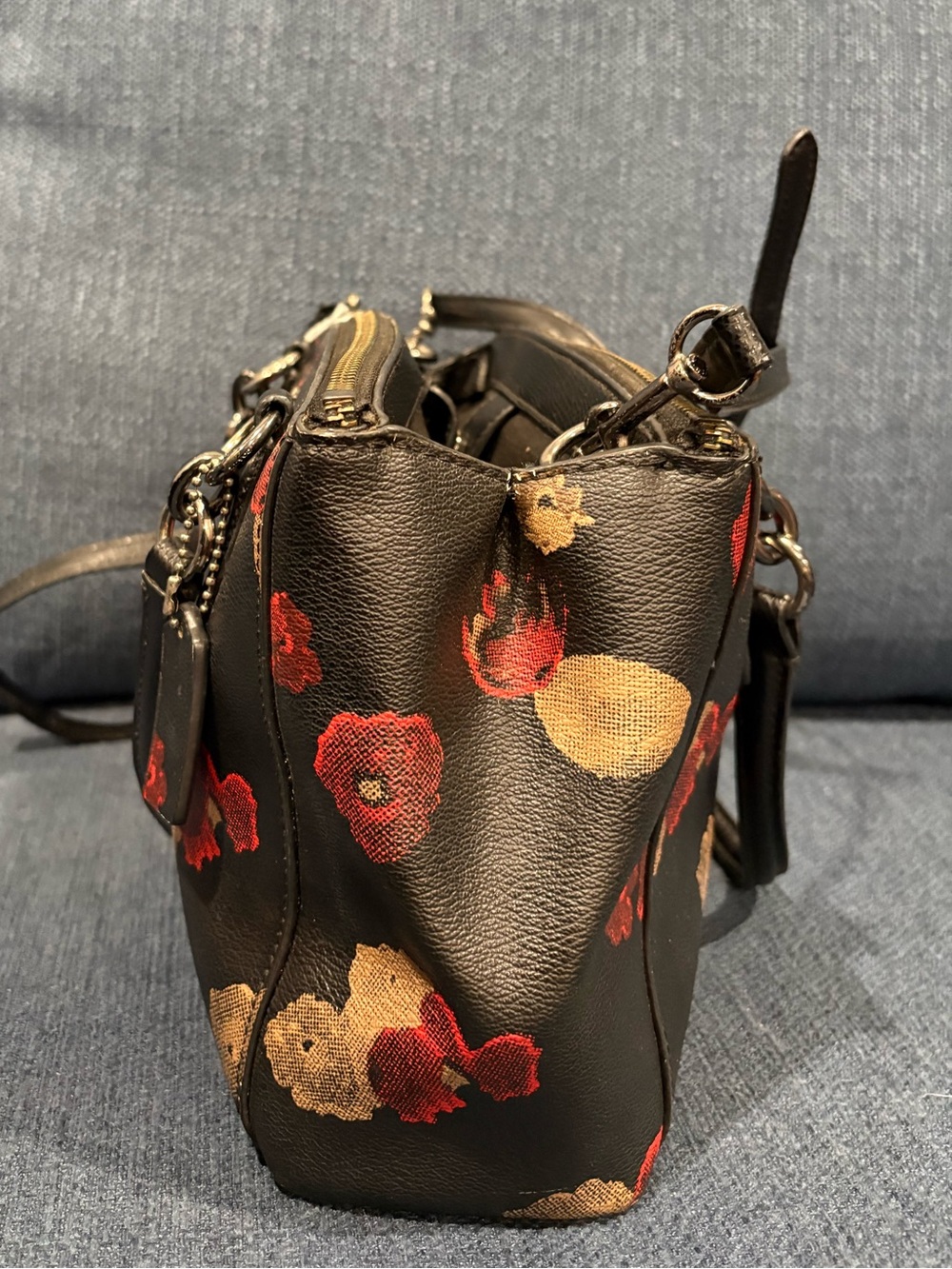 Coach Mia Floral Mini Satchel Crossbody | Black Pebbled Leather Floral Print - Picture 3 of 14